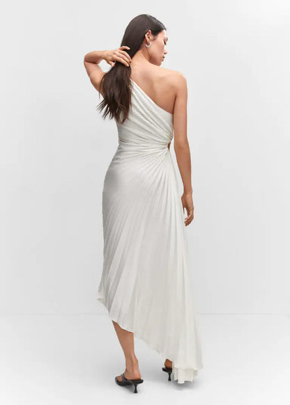 Sylviana - Ein-Schulter Plissiertes Midi-Kleid