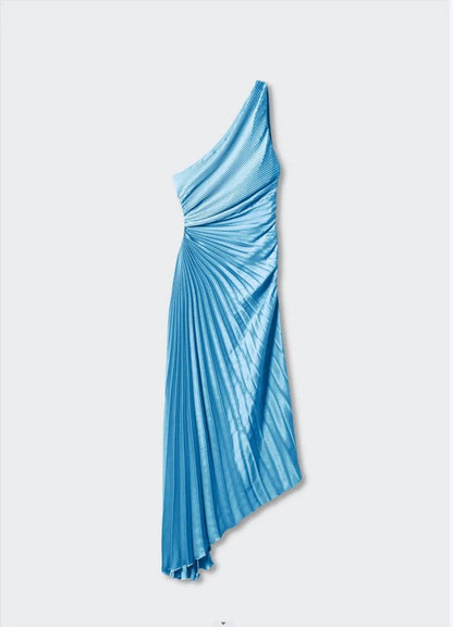 Sylviana - Ein-Schulter Plissiertes Midi-Kleid