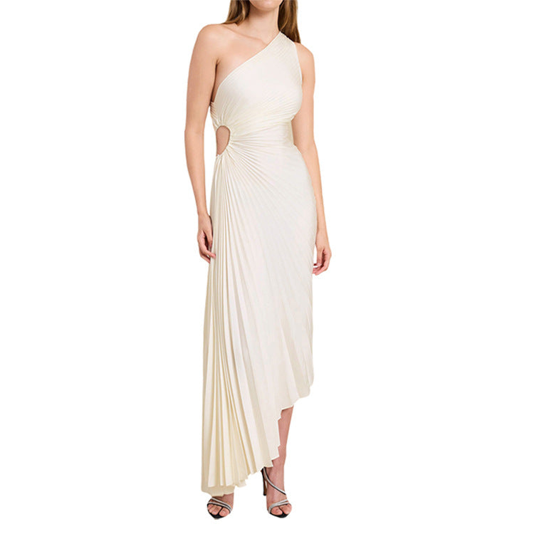 Sylviana - Ein-Schulter Plissiertes Midi-Kleid