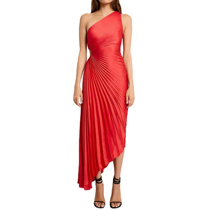 Sylviana - Ein-Schulter Plissiertes Midi-Kleid