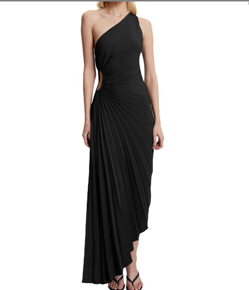 Sylviana - Ein-Schulter Plissiertes Midi-Kleid