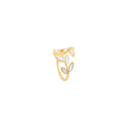 Verstellbarer Goldring mit Blatt und Weißer Opal
