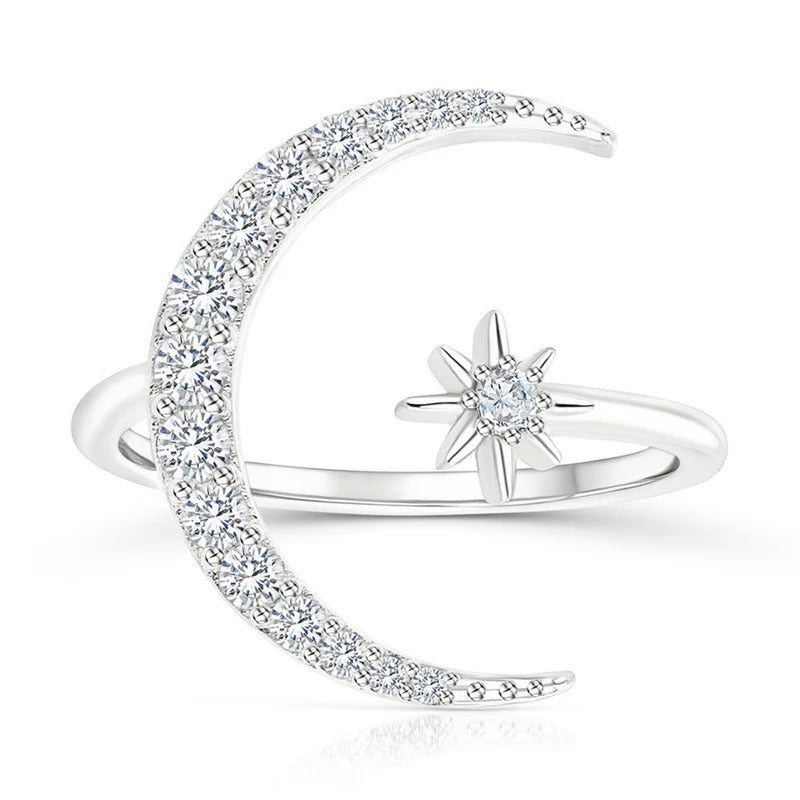 Mond- und Sternring aus Silber