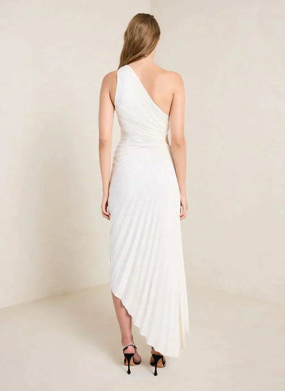 Sylviana - Ein-Schulter Plissiertes Midi-Kleid