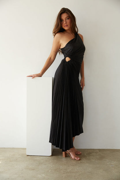 Sylviana - Ein-Schulter Plissiertes Midi-Kleid