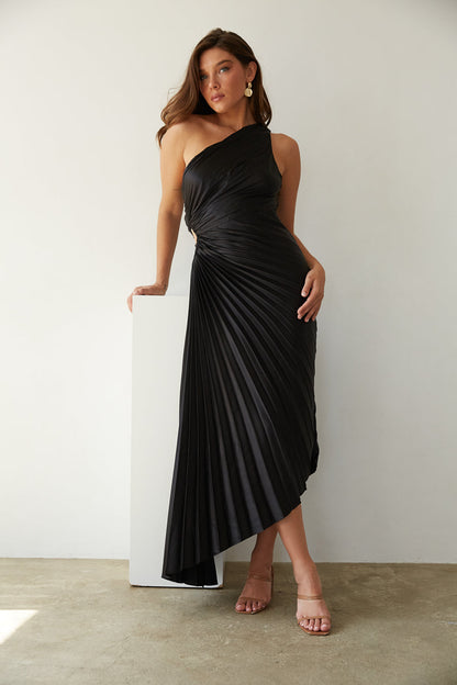 Sylviana - Ein-Schulter Plissiertes Midi-Kleid
