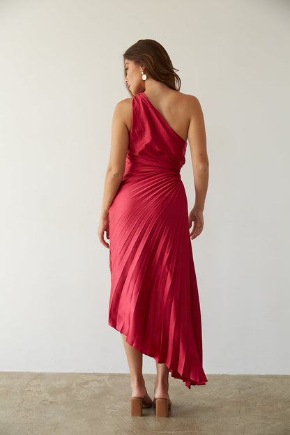 Sylviana - Ein-Schulter Plissiertes Midi-Kleid